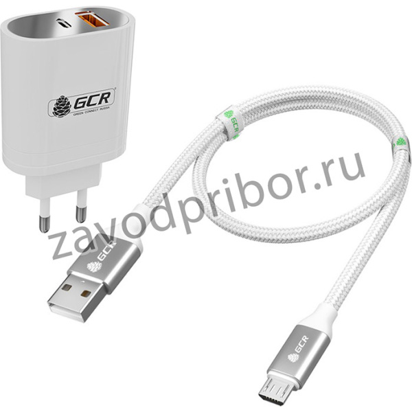 GCR-52960, GCR Комплект сетевое зарядное устройство 36W USB TypeA + TypeC, PD18W + Quick Charge 3.0 + кабель QC