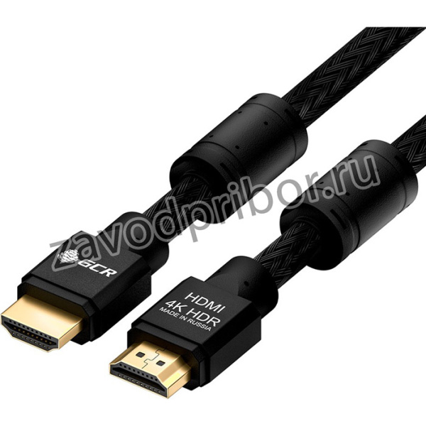 GCR-52195, GCR Кабель PROF 12.0m HDMI 2.0, черный нейлон, AL корпус черный, фер.кольца, HDR 4:2:0, Ultra HD, 3D