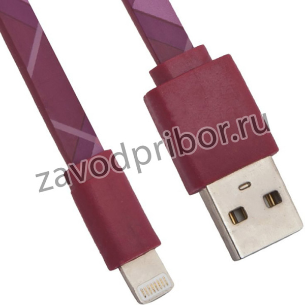 USB Дата-кабель для Apple Lightning 8-pin плоский Burberry 1 метр (розовый)