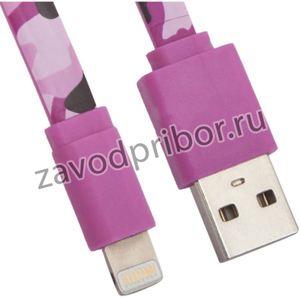 USB Дата-кабель для Apple Lightning 8-pin плоский Army Printing 1 метр (розовый камуфляж)