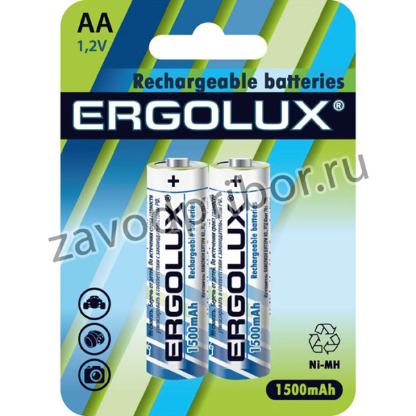 Ergolux AA-1500mAh Ni-Mh BL-2 (NHAA1500BL2, аккумулятор,1.2В)