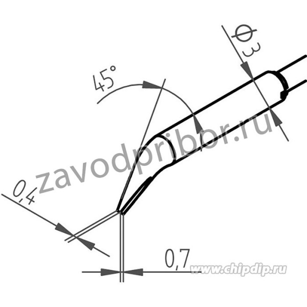 0462MDLF007/SB, Жало, изогнутая отвертка, 0,7x0,4мм, к паяльной станции, 2шт.