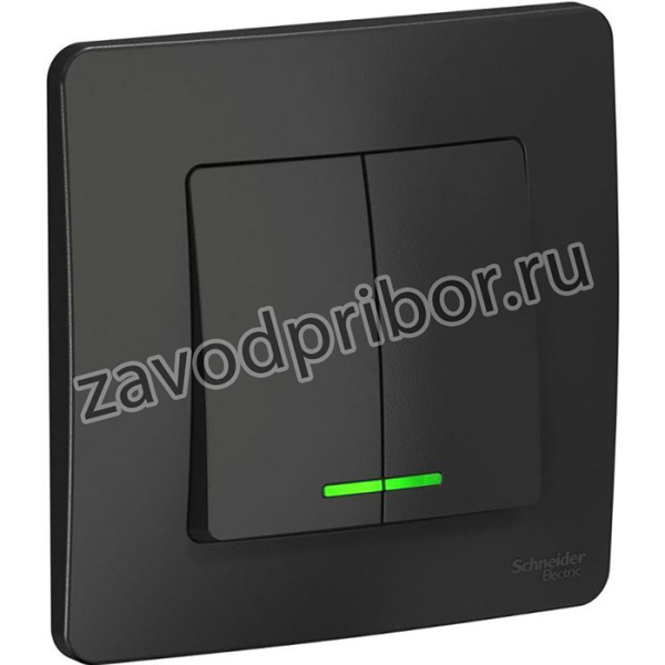Выключатель 2-кл. СП Blanca 10А IP20 (сх. 5) 250В с подсветкой антрацит SE BLNVS010516