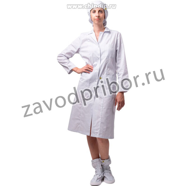 Антистатический халат женский, цвет - синий (тип ткани: D), знак ESD, размер 44-46, Рост 158-164