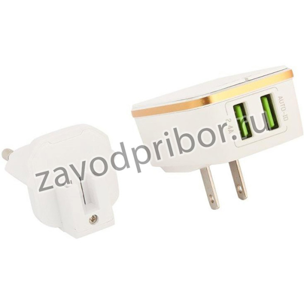 Блок питания (сетевой адаптер) LDNIO 2 USB выхода 2,4А Quick Charge 2.0 + кабель Micro USB A2404 белая, коробка