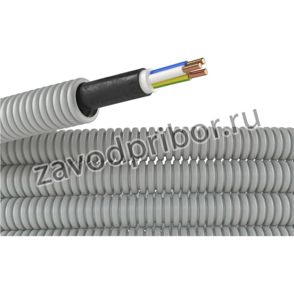 Электротруба DKC ПВХ гибкая гофр. д.20мм, цвет серый, с кабелем ВВГнг(А)-LS3х1,5мм2 РЭК "ГОСТ+", 100м
