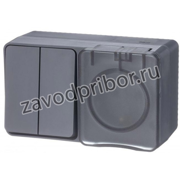 Блок ОП AtlasDesign Profi54 (розетка 16А 250В с заземл. защ. шторки + 2-кл. выкл. 10А) IP54 антрацит SE ATN544074