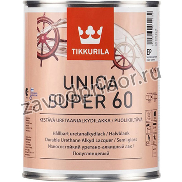 UNICA SUPER 60 лак алкидно уретановый универсальный, износостойкий, полуглянцевый 0,9 42