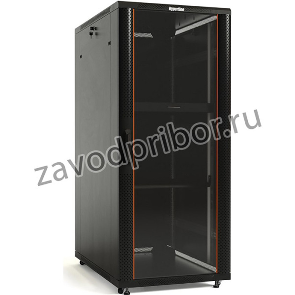 01 Шкаф напольный Hyperline, 19", 42U, 2055x800х1000 мм (ВхШхГ), передняя дверь стеклянная, 2 вертикальных кабельных организатора, черный (