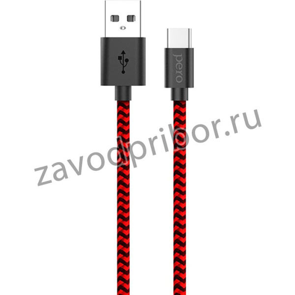 Кабель USB PERO DC-04 Type-C, 3А, 1м, Red-black (Fast Charge)