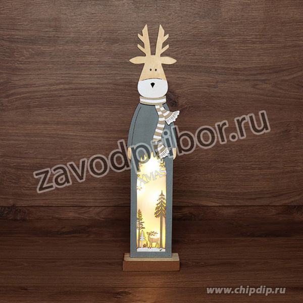 504-007, Деревянная фигурка с подсветкой Рождественский олень 11х5х47 см