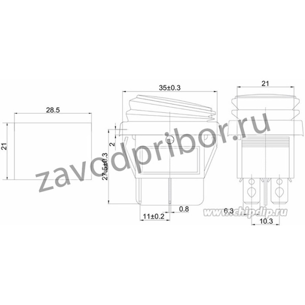 36-2360, Выключатель клавишный 250V 15А (4с) ON-OFF красный с подсветкой ВЛАГОЗАЩИТА (RWB-507)