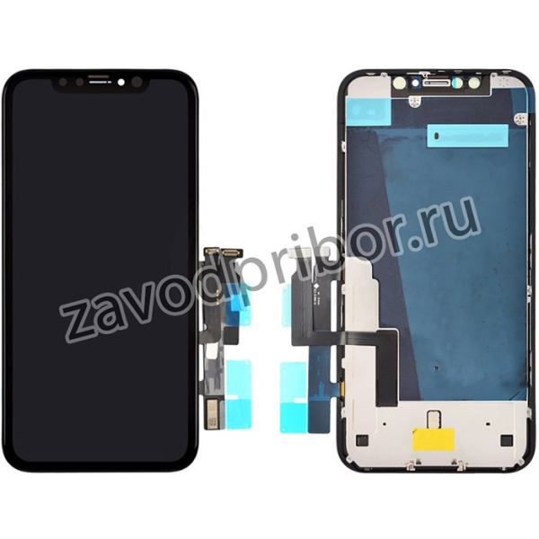 Дисплей (экран) в сборе с тачскрином для iPhone XR с рамкой и задней металлической рамкой черный (Premium LCD)