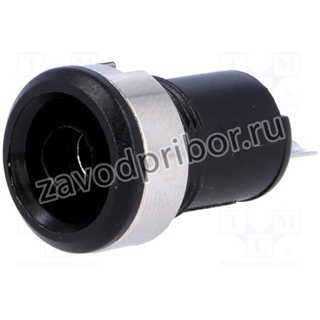 BC-124/B, Гнездо, "банан" 4мм, 10А, 60ВDC, Отв: d12,2мм, черный, Длина: 30,7мм