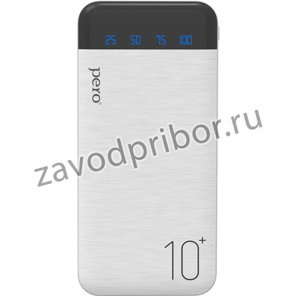 Внешний аккумулятор PERO PB03 10000 mAh, Li-Pol, output 2xUSB-A 2.1A, белый