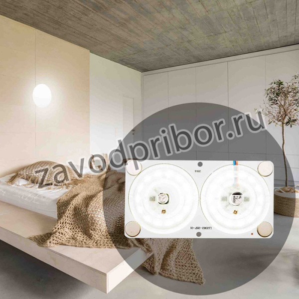 02-16 Плата светодиодная, 220В, 24Вт, smd2835, IP20, 80Лм/Вт, 4000 К, 120*63мм, прямоугольная с линз