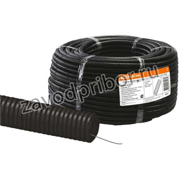 Труба гофрированная ПНД d 16 с зондом (100 м) легкая черная TDM