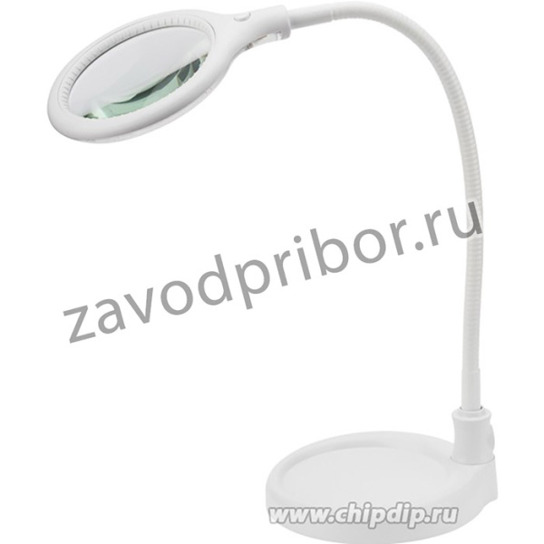 31-0247, Лупа настольная 3D с подсветкой 30 SMD LED, подставка+прищепка, _95мм, белая