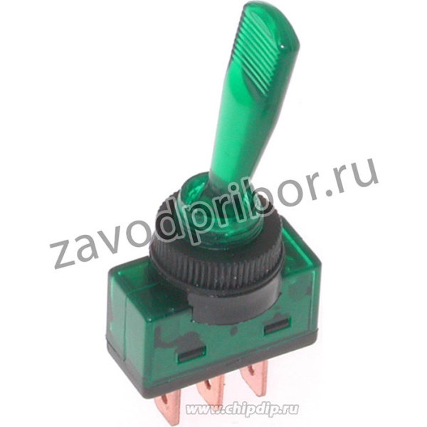 ASW-13D (зеленый), Тумблер с подсветкой ON-OFF (20A 12VDC) SPST 3P