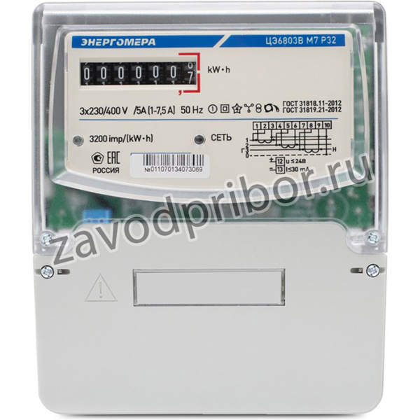 101003001011068, Счетчик Энергомера - ЦЭ6803В/1 1-7,5А 3-фазный. 4-х проводный М7 Р31 DIN ОУ