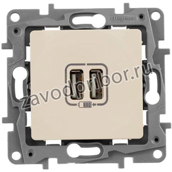 Розетка USB 2-м СП 2мод. Etika 240В/5В 2400мА механизм сл. кость Leg 672394