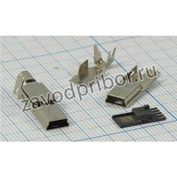 Разъем mini USB5T вилка, тип B, контакты 4P, монтаж на кабель, miniUSB5T