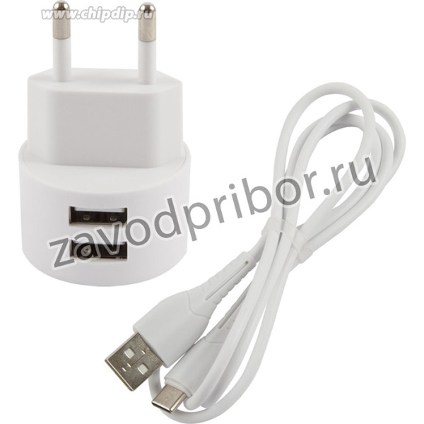 СЗУ USAMS - (Модель Send-Tu Series Set) 2 USB + кабель Type-C U35, белый (XTXLOGT18TC05)