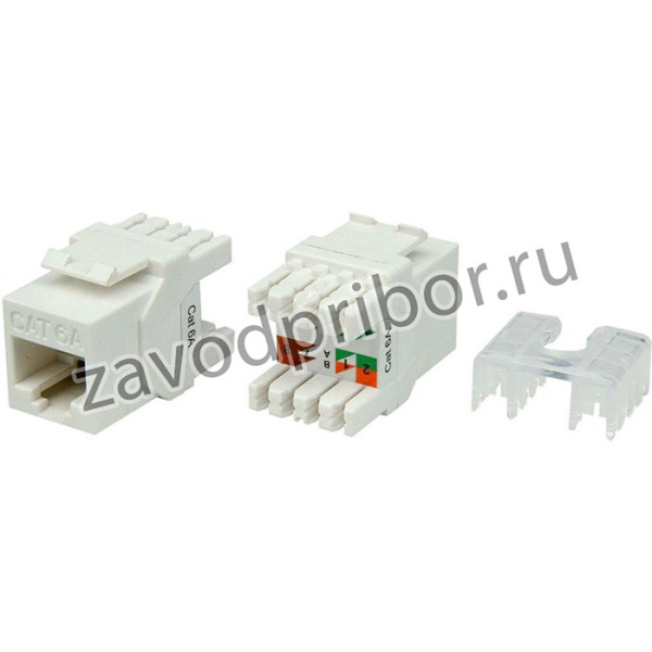 01 Вставка Hyperline, Keystone Jack RJ-45(8P8C), категория 6a (10G), тип 180 градусов, белая