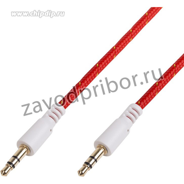 18-4076, Аудиокабель AUX 3.5 мм в тканевой оплетке 1 м красный