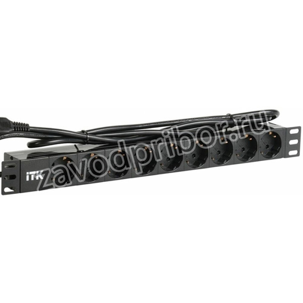 Блок ITK PDU 9 розеток DIN49440 (нем. cтанд.) 1U, шнур 2м вилка DIN49441 (нем. станд.), профиль из ПВХ, черный