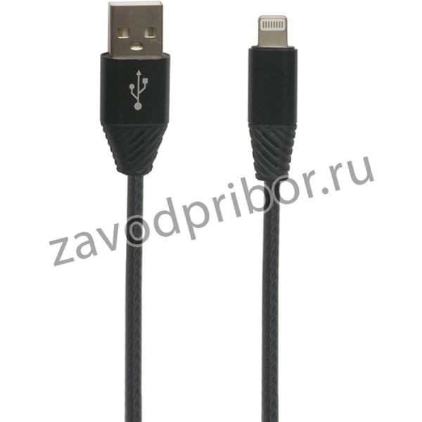 USB кабель "LP" для Apple Lightning 8 pin кожаная оплетка 1м черный