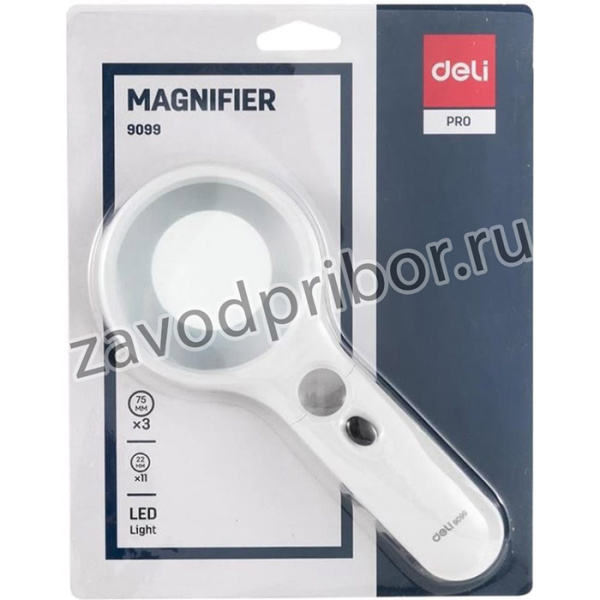 Офисная лупа e9099 pro d 75 мм, x3 (х11), led подсветка, белый, упаковка блистер 13623 1605480