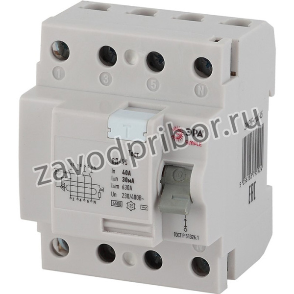 SIMPLE-mod-45 ЭРА SIMPLE Устройство защитного отключения УЗО ВД-40 4P 40А/30мА (электронное) (50/150 Б0039265