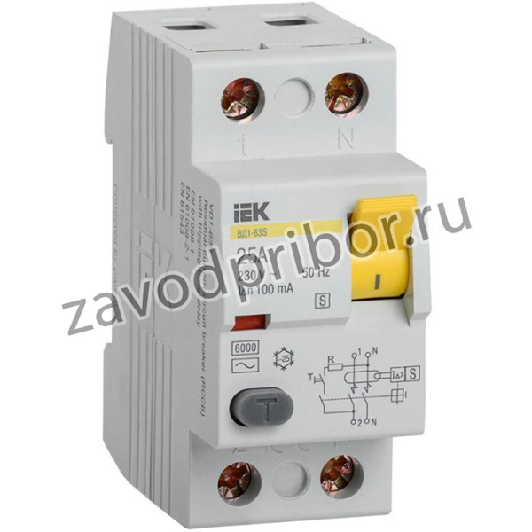 Выключатель дифференциального тока (УЗО) 2п 25А 100мА тип ACS ВД1-63S IEK MDV12-2-025-100