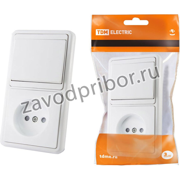 Комбинированный блок БКВР 1-клавишный выключатель + розетка 2П с з/ш SQ1813-0004