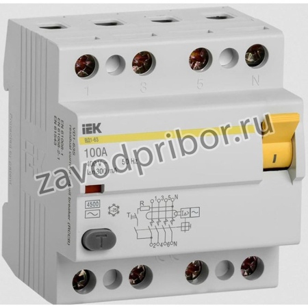 Выключатель диф. тока 4п 100A 300mA тип AC ВД1-63 ИЭК MDV10-4-100-300