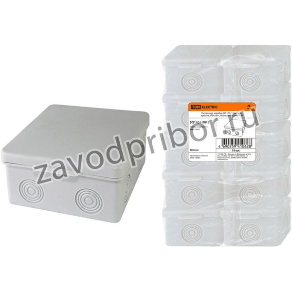 Распаячная коробка ОП 100х100х55мм, крышка, IP54, 8вх., без гермовводов TDM