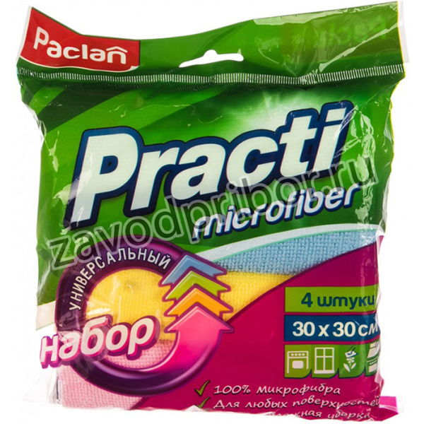 604095, Салфетки универсальные, 30x30 см, КОМПЛЕКТ 4 шт., микрофибра, Practi Microfiber, 410260