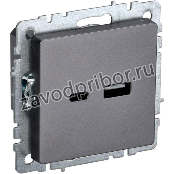 BR-U22-018-K46, BRITE Розетка USB A+C 18Вт РЮ11-1-БрС сталь IEK