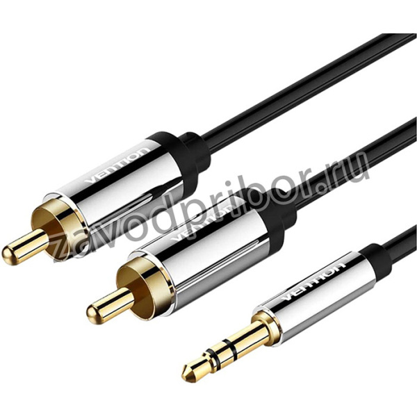 Кабель Vention 2RCA(m)/mini jack 3.5 mm(m) - 2 м (P550AC200-S), Кабель Vention аудио Jack 3,5 mm M/2RCA M - 2м Черный