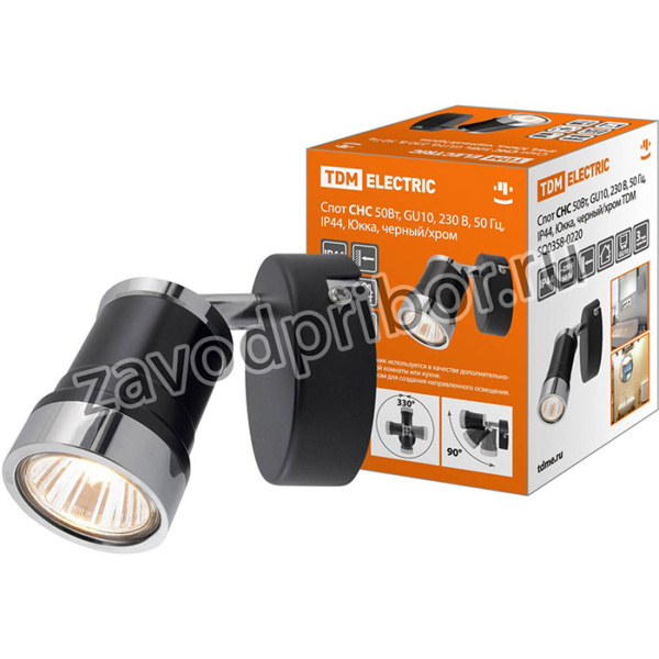 Спот СНС 50 Вт, GU10, 230В, 50 Гц, IP44, Юкка, черный/хром TDM