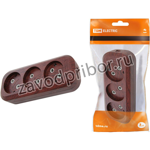 Колодка розеточная 3 гнезда 2П б/з 10А 250В "Эко" (бук) TDM