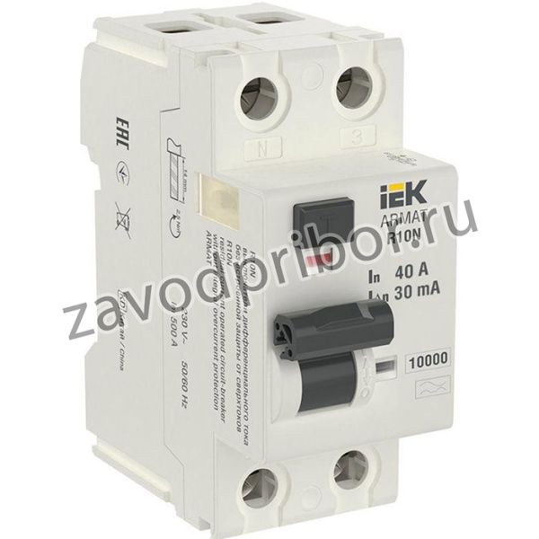 AR-R10N-2-040A030, ARMAT Выключатель дифференциального тока R10N (УЗО) 2п 40А 30мА тип A