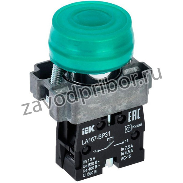 BBT20-BP31-1-22-67-K06, Кнопка LA167-BP31 d=22мм 1з зеленая IEK