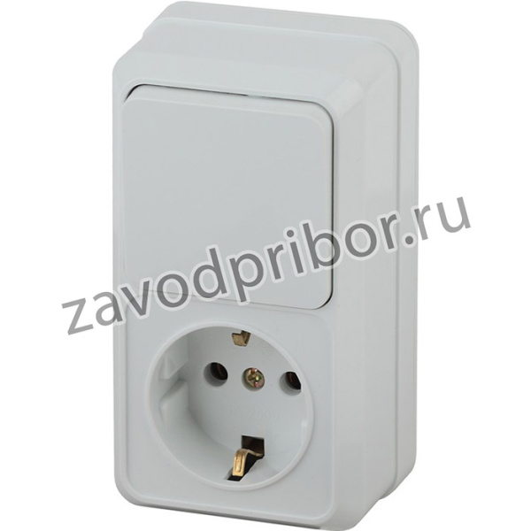 Блок розетка с выключателем Intro Quadro 2-705-01 вертикальный 10(16)А-250В, IP20, ОУ, белый