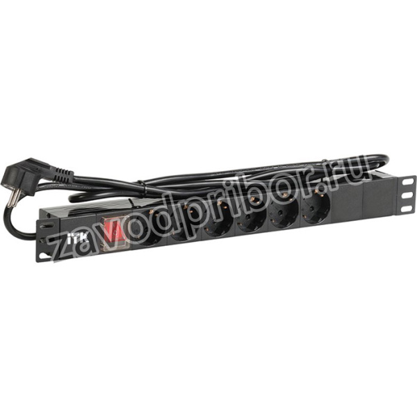 PH12-6D1-P, ITK PDU 6 роз. нем.ст. с выкл 1U каб. 2м вилка нем.ст ПВХ чер