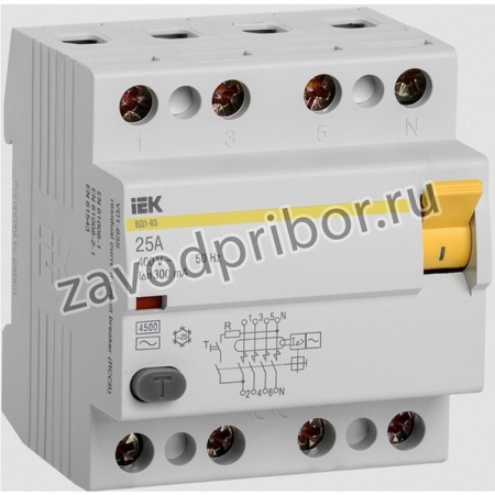 Выключатель диф. тока 4п 25A 300mA тип AC ВД1-63 ИЭК MDV10-4-025-300
