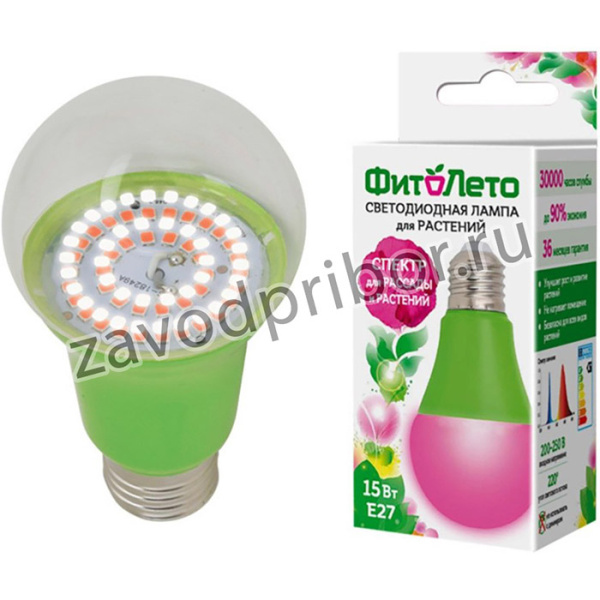 Фитолампа Uniel LED-A60-15W/SPSB/E27/CL PLP30GR форма A, прозрачная