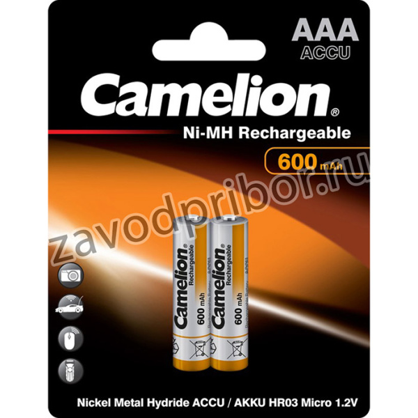 Camelion AAA- 600mAh Ni-Mh BL-2 (NH-AAA600BP2, аккумулятор,1.2В)