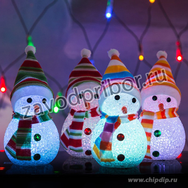 513-018, Фигура светодиодная Снеговик 17см, RGB